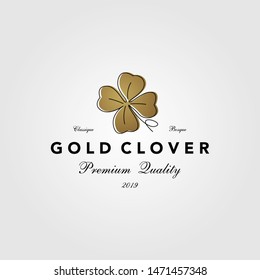 vintage gold clover leaf logo vector icon illustration