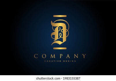 vintage gold D alphabet letter icon logo for company and business. Brading and lettering with creative golden design