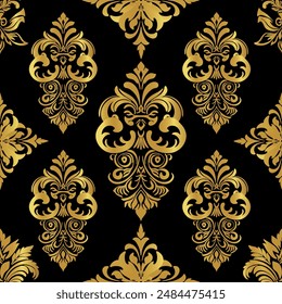 Vintage gold Damask Pattern on a black background