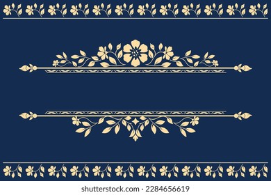 Vintage gold and dark blue element. Graphic vector design. Damask graphic ornament