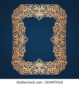 Vintage Gold decor element, laser cut frame, invitation background, vector.