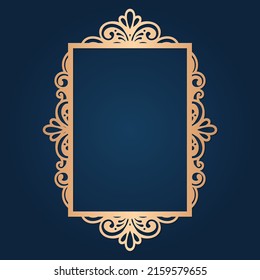 Vintage Gold decor element, laser cut rectangular frame template, vector.