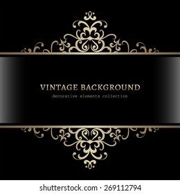 Vintage gold decoration on black background, divider, header, ornamental vector frame