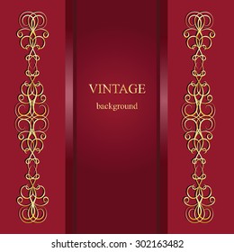 Vintage gold decoration on burgundy background, divider, header, ornamental vector frame