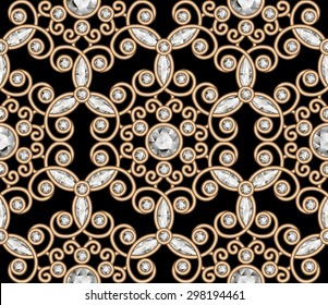 Vintage gold diamond ornament, vector jewelry seamless pattern, elegant jewellery texture, eps10