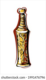Vintage gold elegant perfume. Beautiful bottle in the style of fashion illustration.
