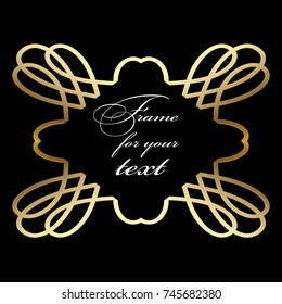 Vintage gold figured 3d frame. Ornate pattern. Place for your text and design. Calligraphic line art tracery ornament. Vector illustration.