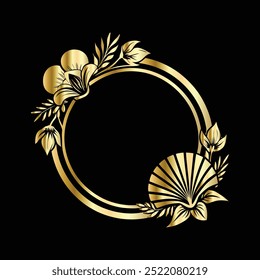 Vintage gold floral frame with space for text. Vector illustration.