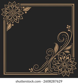  Vintage gold floral frame vector design with ornate leaf swirl elements.