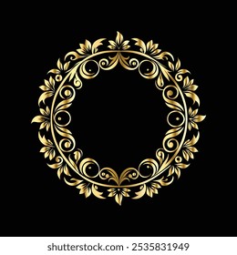 Vintage gold floral round frame. Luxury design element. Vector illustration
