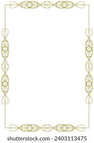Vintage gold frame in A4 format. An elegant border element for pictures, cover pages, wedding invitations and more. Style - modern. Vector illustration