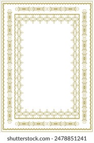 Antiguas marco dorado formato A4 con ornamento original en estilo art deco. Versión 5. Ilustración vectorial