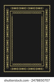 Vintage gold frame A4 size with original ornament in art deco style. Version 3. Vector illustration