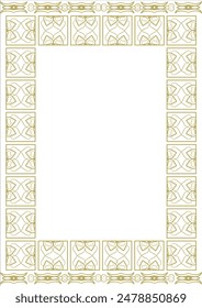 Vintage gold frame A4 size with original ornament in art deco style. Vector illustration