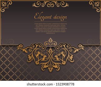 Vintage gold frame in Baroque style. Decorative ancient ornament. The card for invitations. A flower shape for the text. Vector illustrations. Design elements.