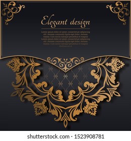 Vintage gold frame in Baroque style. Decorative ancient ornament. The card for invitations. A flower shape for the text. Vector illustrations. Design elements.