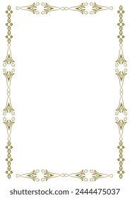 Vintage gold frame with decorative elements in Art Nouveau style. Title page, cover. Version No. 39. Vector illustration