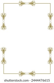 Vintage gold frame with decorative elements in Art Nouveau style. Title page, cover. Version No. 31. Vector illustration