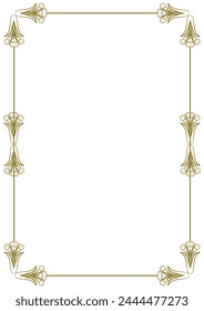 Vintage gold frame with decorative elements in Art Nouveau style. Title page, cover. Version No. 30. Vector illustration