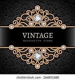 Vintage gold frame, divider, header, vector jewelry background, eps10