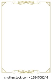 Vintage gold frame with elegant elements and corners on a white background. Vector illustration