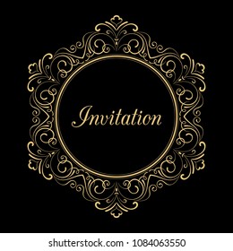 Vintage gold frame. Elegant vector element for design with place for text. Lace background for invitations and greeting cards.