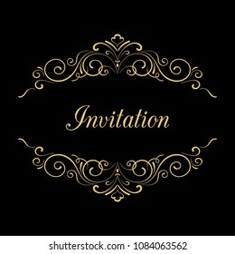 Vintage gold frame. Elegant vector element for design with place for text. Lace background for invitations and greeting cards.