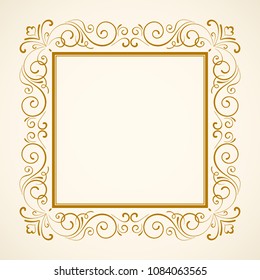Vintage gold frame. Elegant vector element for design with place for text. Lace background for invitations and greeting cards.