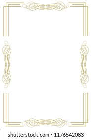 Vintage gold frame with graceful ornamental elements and lines on a white background. Vector illustration