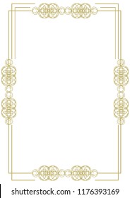 Vintage gold frame with identical elements and series of lines on a white background. Vector illustration