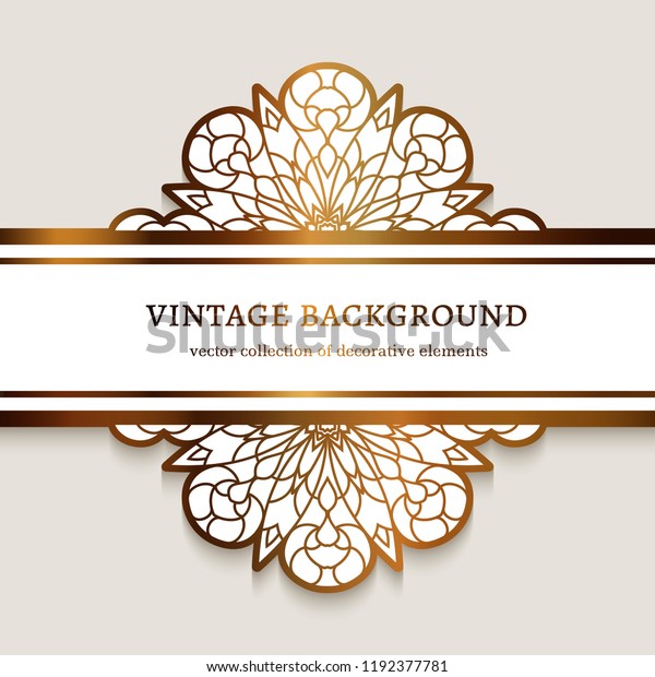 Vintage gold frame with lace border ornament,\
golden flourish divider, header, cutout vector decoration for\
wedding invitation card\
design