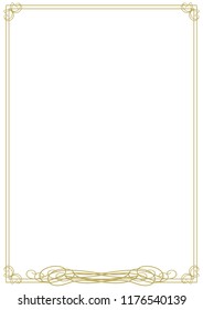 Vintage gold frame with modest ornament on a white background. Vector illustration