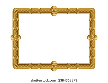 Vintage gold frame. Museum exhibition isolated on white element for pictures decor. Luxury interior. Baroque style photography, certificate or diploma golden border. Realistic vector illustration