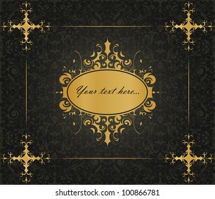 vintage gold frame on the black background, eps10 vector
