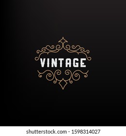 Vintage gold frame on a black background. Floral luxury ornamental pattern template for design. 