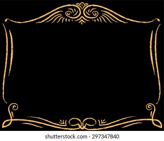 Vintage gold frame on black background with empty space in the middle for certificate, invitation, business cards.