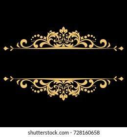 Vintage gold frame on a black background. Graphic vector design.