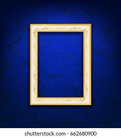 vintage gold frame  on blue wall