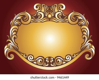 Vintage gold frame on deep red background