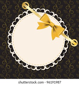 Vintage gold frame on floral  background. Vector illustration.