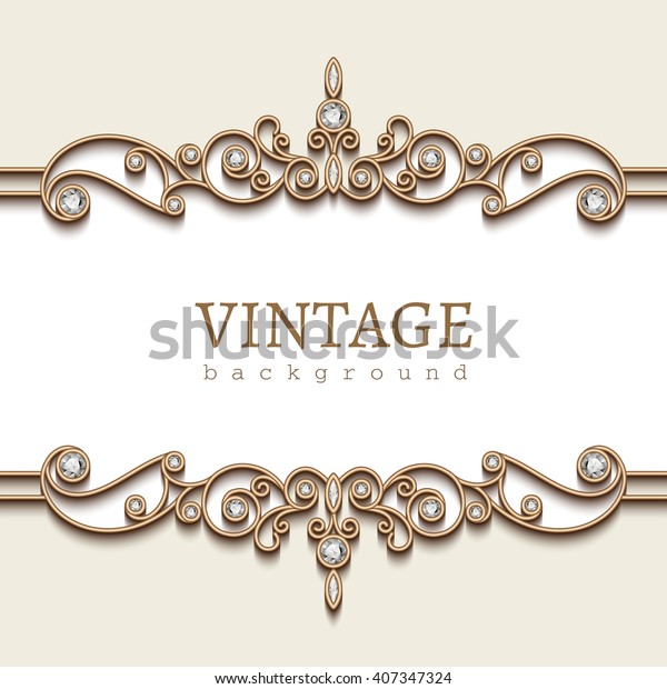 Vintage gold frame on\
white, divider element, elegant vector background with jewelry gold\
borders, eps10