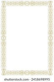 Vintage gold frame with original ornament. Elegant vignettes around the entire perimeter of the sheet. Version No. 4. Format - A4. Cover, background. Vector illustration