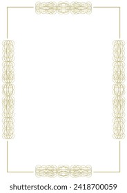 Vintage gold frame with original ornament. Elegant vignettes around the entire perimeter of the sheet. Version No. 3. Format - A4. Cover, background. Vector illustration