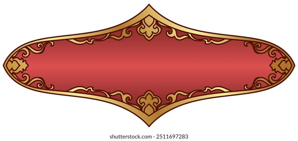 Vintage gold frame, red background Engraved with retro decorative pattern in antique rococo decorative design.