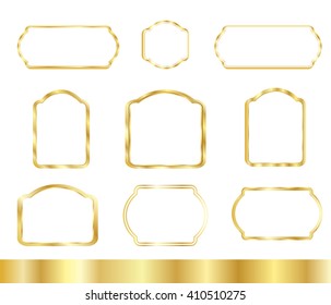 Vintage gold frames and borders on white background, set, vector illustration. For Wedding day, Celebrate, greeting cards, birthday, stickers,  business card graphic design.