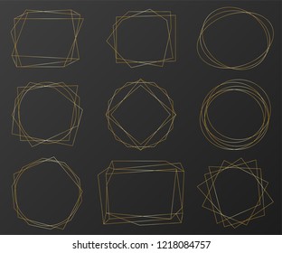 Vintage gold geometric frames pack. Decorative luxury line borders for invitation, card, sale, photo etc. Vector illustration