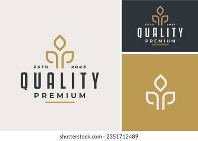 Vintage Gold Golden Wheat Grain Grass Rice Food for Quality Premium Farm Product or Bakery Bread logo design