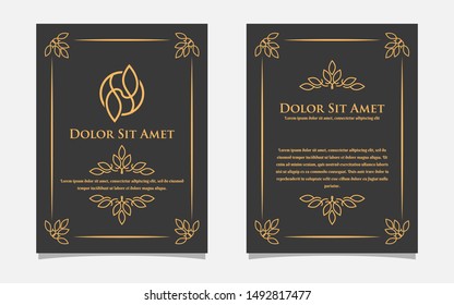 Vintage gold greeting card design with a black background. Luxury gold ornament template. For invitation, menu, wallpaper, brochure, decoration.