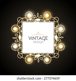 Vintage gold jewelry frame. Shining background. Vector illustration