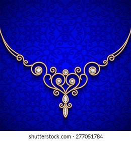 Vintage gold jewelry necklace, vector jewellery diamond decoration, eps10